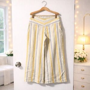 Wide-Leg Linen Blend Pants w Neutral Stripes Size XS